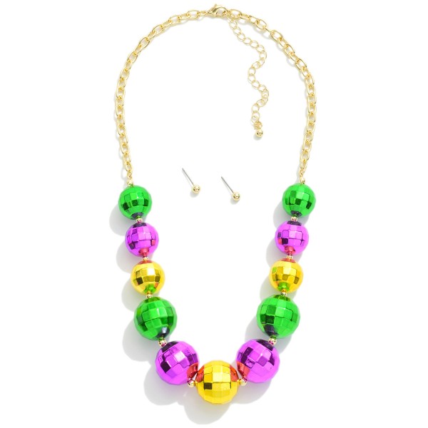 Earring and Necklace Set Featuring Mardi Gras Disco Beads and Stud Earrings

- Approximately 16" L
- Extender 3" L