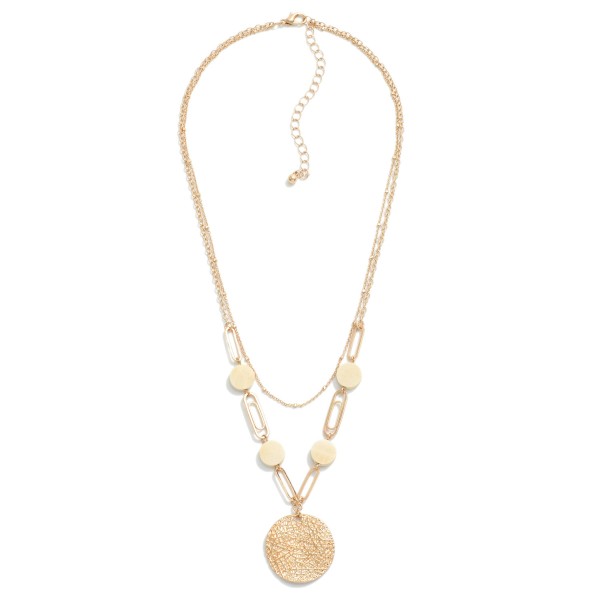 Wholesale layered Chain Link Necklace Wooden Accents Textured Metal Pendant L Ex