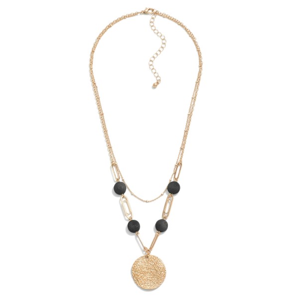 Wholesale layered Chain Link Necklace Wooden Accents Textured Metal Pendant L Ex