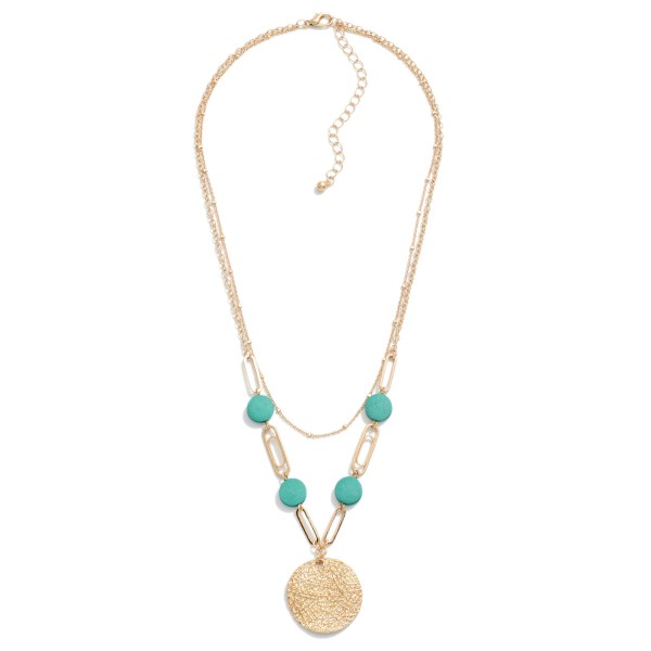 Wholesale layered Chain Link Necklace Wooden Accents Textured Metal Pendant L Ex