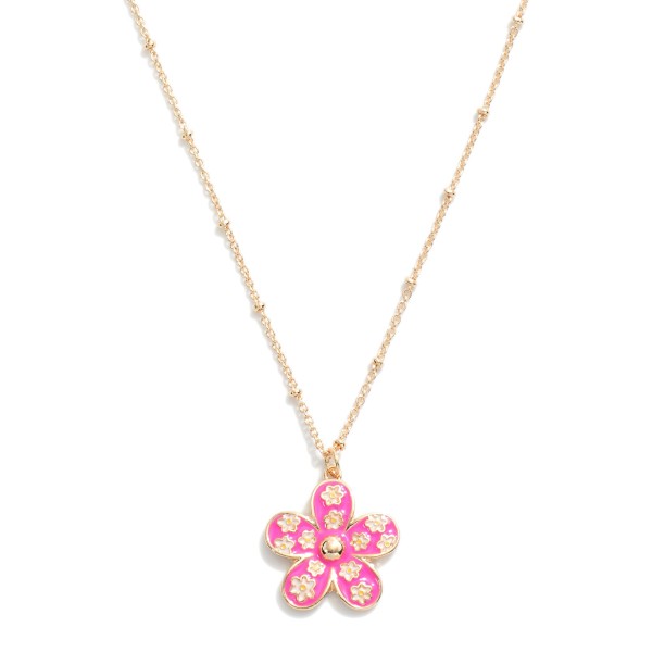 Enamel Flower Pendant Necklace 

- Approximately 15" L
- Extender 3" L 
- Pendant 0.75" L