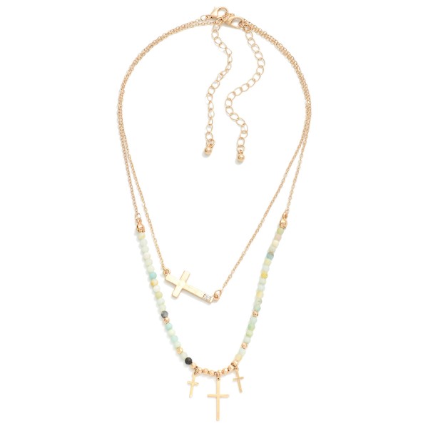 Wholesale piece Necklace Set Natural Stone Beaded Necklace Cross Pendant Accent