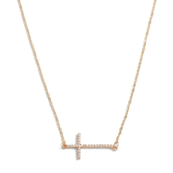 Chain Link Necklace With Cubic Zirconia  Fixed Cross Accent

- Approximately 15" L
- Extender 2" L
