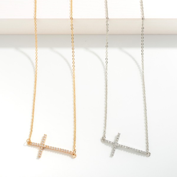 Chain Link Necklace With Cubic Zirconia  Fixed Cross Accent
- Approximately 15" L
- Extender 2" L