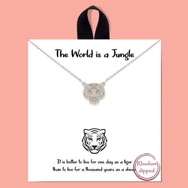 Dainty Chain Link Necklace Featuring Tiger Pendant

- White Gold Dipped
- Approximately 16" L
- Extender 2" L