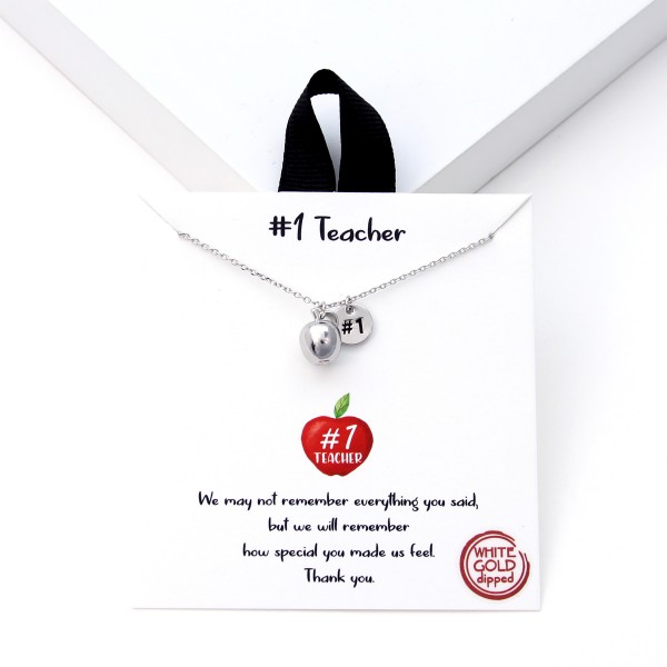 Wholesale dainty Chain Link Necklace Teacher Apple Pendant White Gold Dipped L E