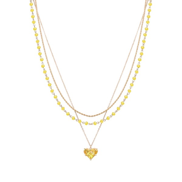 Wholesale strand Layered Chain Link Necklace Beaded Chain Rhinestone Heart Pend