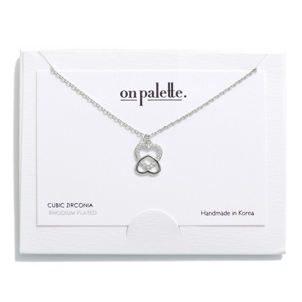 Wholesale dainty Chain Link Necklace Cubic Zirconia Double Heart Pendant L Exten