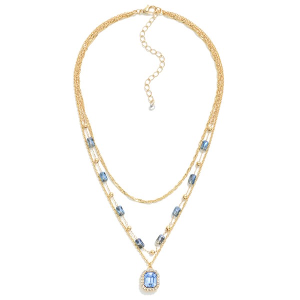 Wholesale layered Metal Chain Link Necklace Rhinestone Accents Rhinestone Pendan