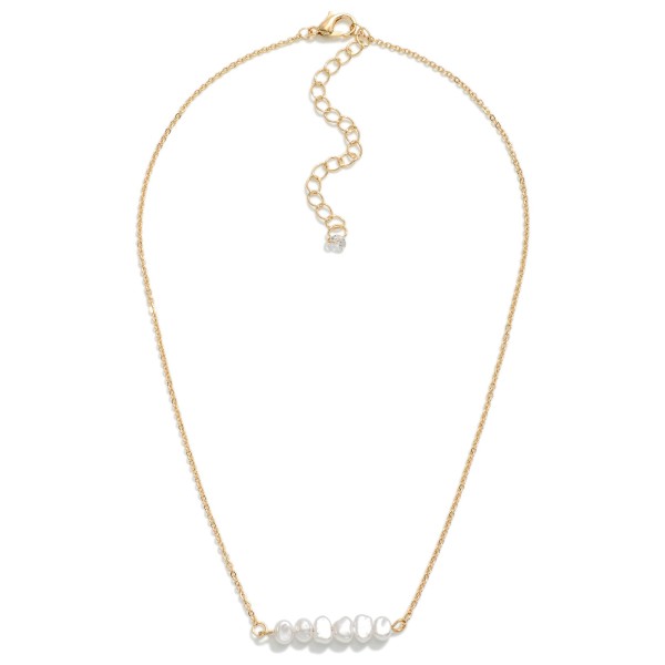 Wholesale dainty Chain Link Necklace Raw Pearl Beaded Bar Pendant L Extender L