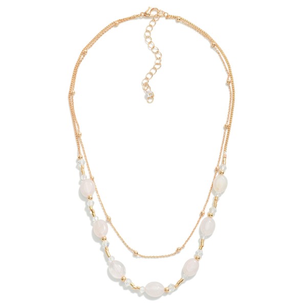 Layered Chain Link Necklace Featuring Natural Stone Beads

- Approximately 16" L
- Extender 3" L