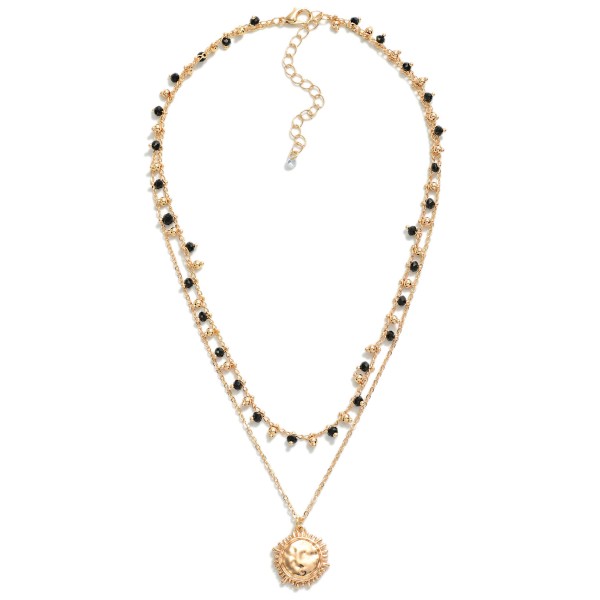 Wholesale layered Chain Link Necklace Metal Sun Pendant Faceted Bead Accents L E