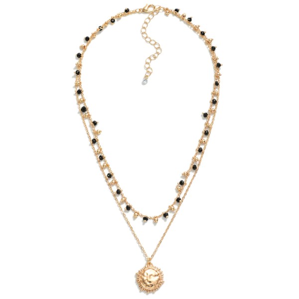 Layered Chain Link Necklace Featuring Metal Sun Pendant With Faceted Bead Accents

- Approximately 16" L
- Extender 3" L