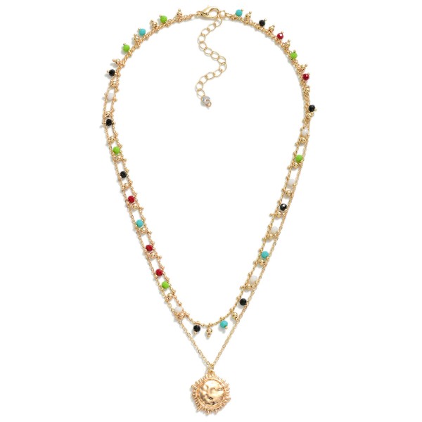 Wholesale layered Chain Link Necklace Metal Sun Pendant Faceted Bead Accents L E