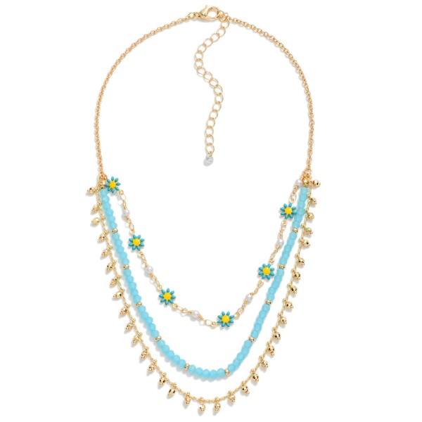 Wholesale layered Chain Link Necklace Daisy Beaded Accents L