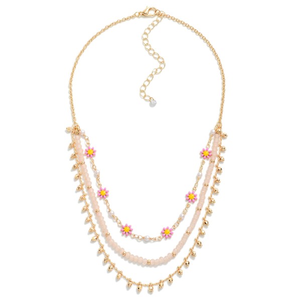 Wholesale layered Chain Link Necklace Daisy Beaded Accents L
