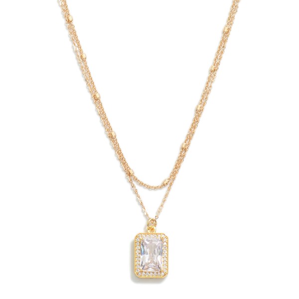 Wholesale dainty Layered Chain Link Necklace Princess Cut Rhinestone Pendant L E