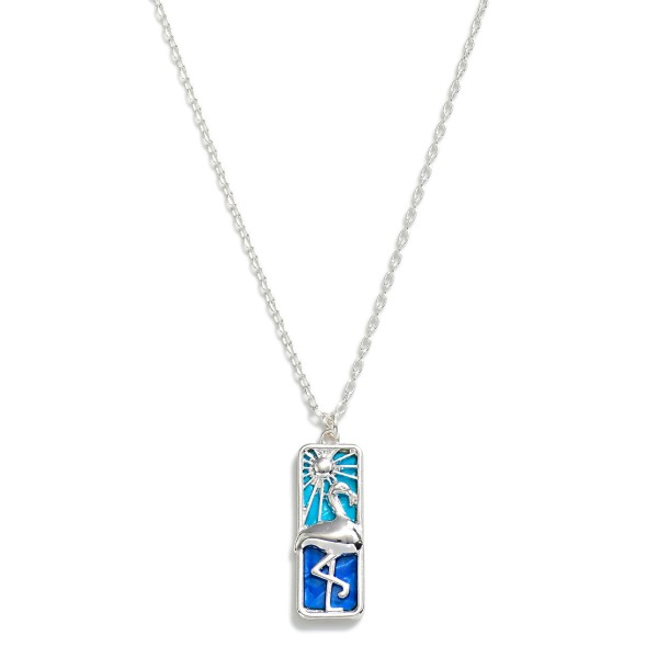 Chain Link Necklace Featuring Flamingo and Mother of Pearl Bar Pendant

- Approximately 16" L
- Extender 3" L