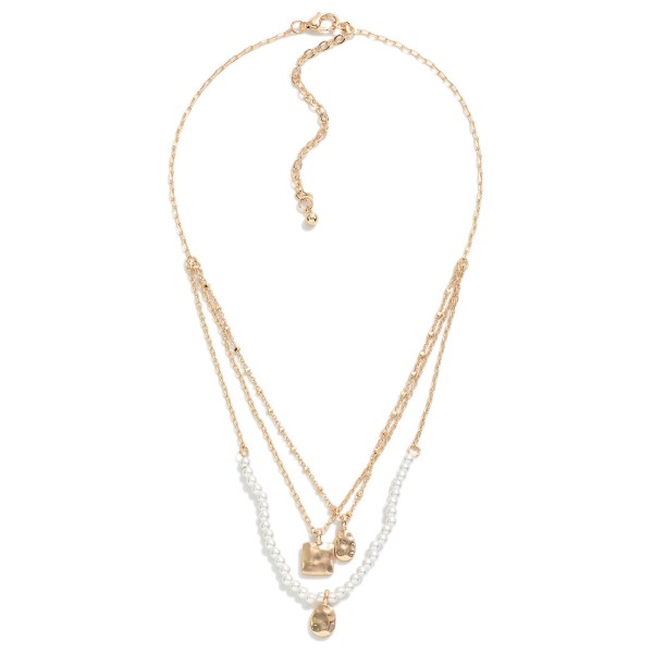 Chain Link Necklace Featuring Layered Detailing With Pearl Beads and Geometric Pendants

- Approximately 16" L
- Extender 3" L