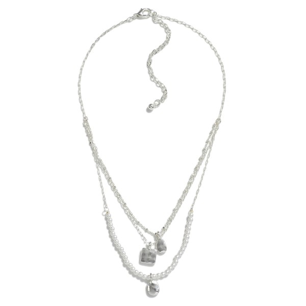 Chain Link Necklace Featuring Layered Detailing With Pearl Beads and Geometric Pendants

- Approximately 16" L
- Extender 3" L