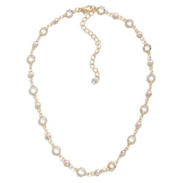 Wholesale chain Link Necklace Flower Cut Rhinestone Pearl Accents L Extender L