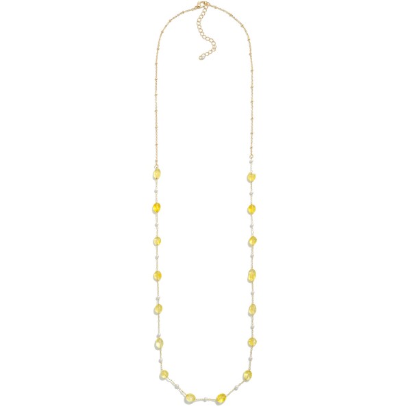 Glass Stationary Long Necklace with Accents of Pearl

- Approximately 30" L
- Extender 3" L