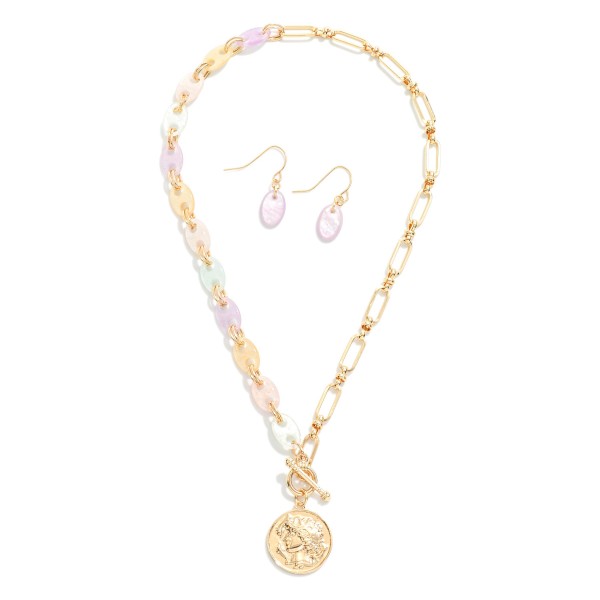 Wholesale glitter Acetate Metal Chain Link Anchor Chain Link Necklace Coin Penda