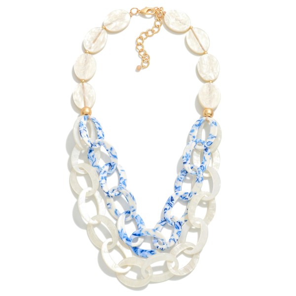 Statement Acetate Beaded Necklace Featuring Layered and Marbled Acetate Chain Links

- Approximately 24" L
- Extender 3" L