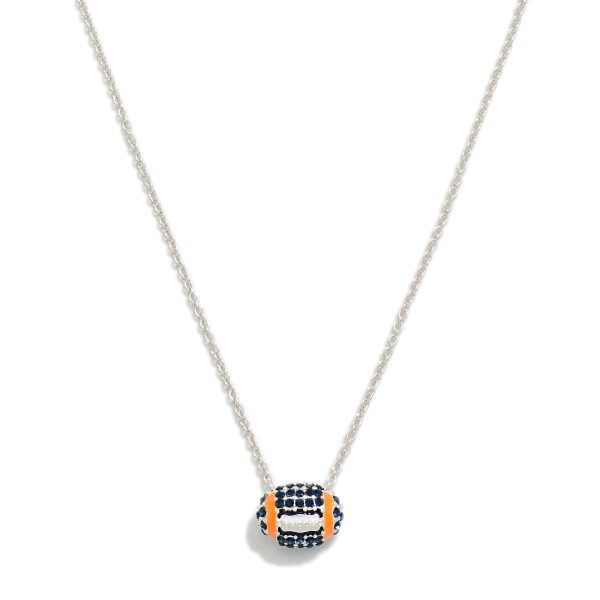 Chain Link Necklace Featuring Rhinestone Studded Football Pendant

- Approximately 16" L
- Extender 3" L