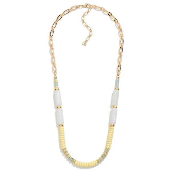 Beaded Chain Link Necklace Featuring Tube And Disc Beads

- Approximately 20" L
- Extender 2" L