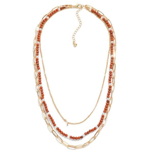 Layered Necklace Featuring Chain Link and Natural Stone Beads

- Approximately 18" L
- Extender 3" L