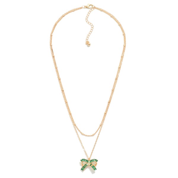 Wholesale dainty Chain Link Necklace Rhinestone Studded Bow Pendant L Extender L
