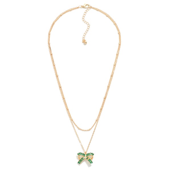 Dainty Chain Link Necklace Featuring Rhinestone Studded Bow Pendant 

- Approximately 16" L
- Extender 3" L