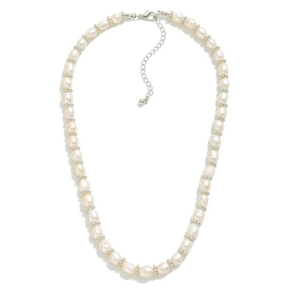 Pearl Beaded Necklace With Metal Tone Disk Bead Details

- Approximately 18" L
- Extender 3" L