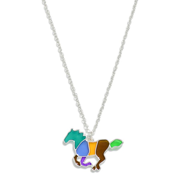 Layered Chain Link Necklace Featuring Stained Glass Running Horse Pendant

- Approximately 18" L
- Extender 2" L