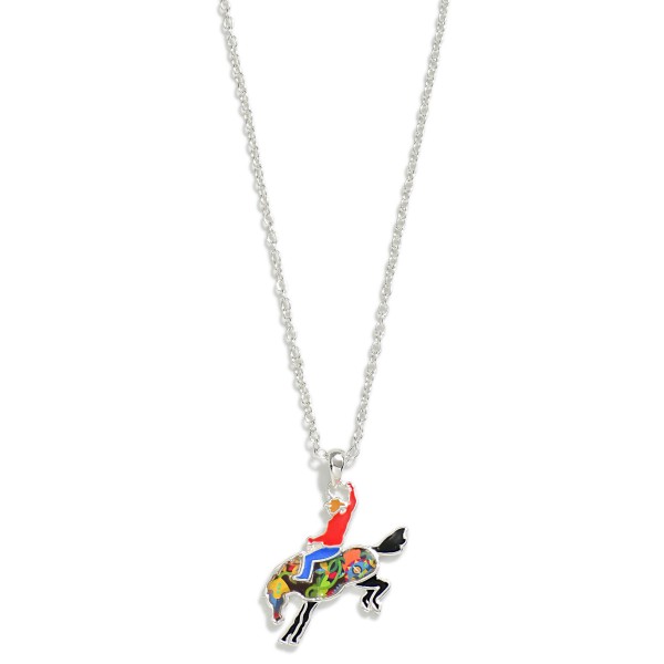 Wholesale silver Layered Chain Link Necklace Multicolored Enamel Cowboy Horse Pe