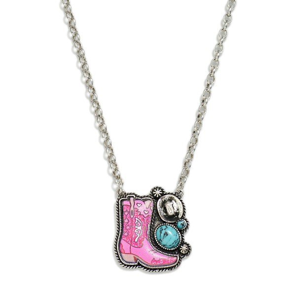 Wholesale oxidized Silver Western Cowboy Boot Pendant Necklace L Extender L