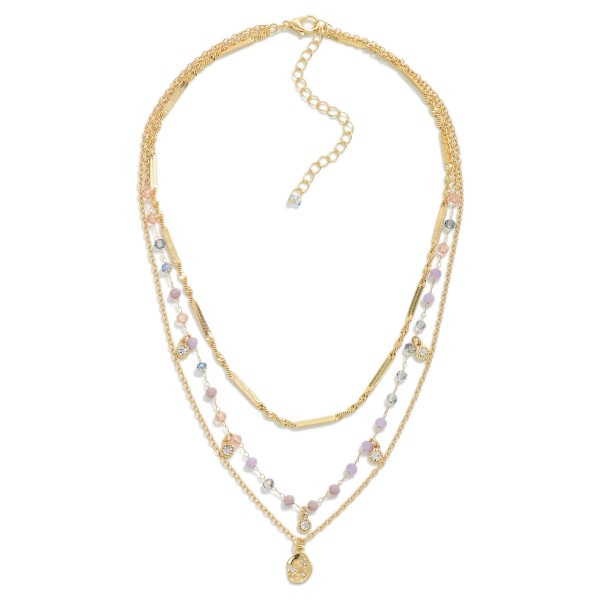 Wholesale linked Three Layer Chain Link Necklace Beaded Details L Extender L
