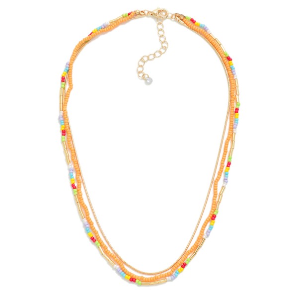 Triple Layered Necklace With Gold Details

- Approximately 14" L
- Extender 3" L