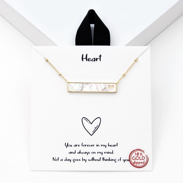 Wholesale dainty Chain Link Necklace Mother Pearl Heart Bar Pendant Gold Dipped