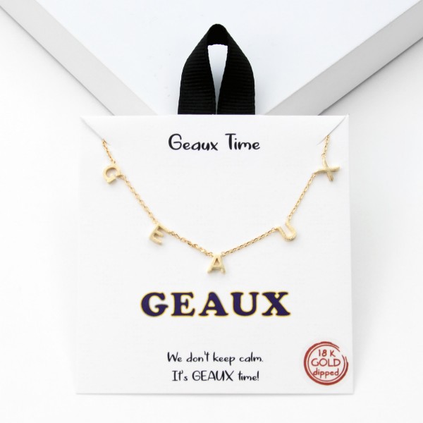 Wholesale dainty Chainlink Necklace GEAUX Lettering Gold Dipped Hypoallergenic B