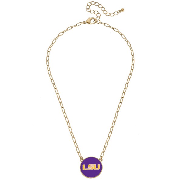 NCAA Officially Licensed Enamel Disc Pendant Necklace by Canvas Style 

- NCAA Officially Licensed 
- Nickel Free Base Metal with Worn Gold Plating
- Approximately