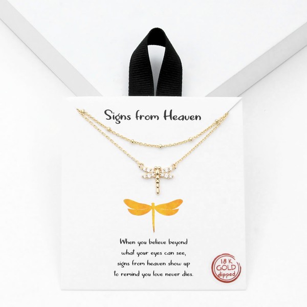 Wholesale dainty Chain Link Necklace Cubic Zirconia Studded Dragonfly Pendant Hy
