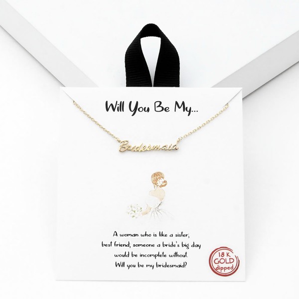 Wholesale will Be My Bridesmaid Gold Dipped Necklace L Extender