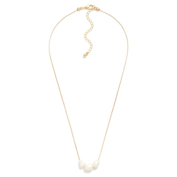 Wholesale simple Dainty Chain Link Necklace Pearl Bead Details L Extender L