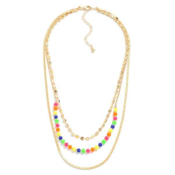 Three Strand Layered Chain Link Necklace Featuring Faceted Beads

- Approximately 14-16" L
- Extender 3" L 