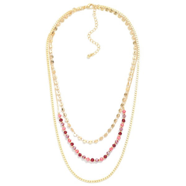 Wholesale three Strand Layered Chain Link Necklace Faceted Beads L Extender L