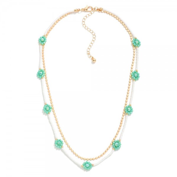 Wholesale dainty Layered Seed Beaded Necklace Flower Accents L Extender L