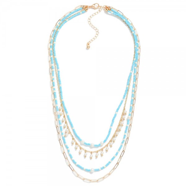 Wholesale layered Chain Link Necklaces Pearl Seed Beaded Details L Extender L