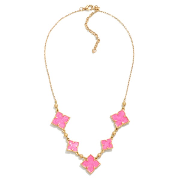 Chain Link Necklace Featuring Linked Enamel Swirl Clover Stations

- Approximately 16" L
- Extender 3" L